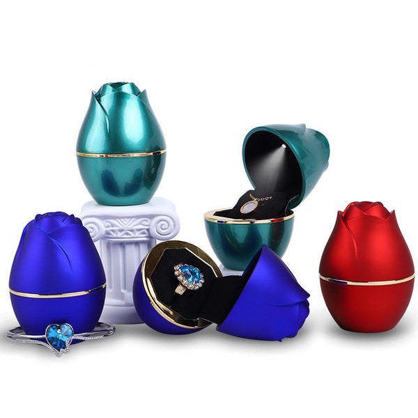 Creative Roses Shape LED Light Jewelry Packing Box Ring Ornament Storage Gift Box
