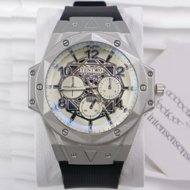 Men's Leather Strap Sports Pointer Quartz Watch