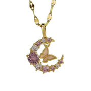 New Temperament Entry Lux Full Zirconium Ring Butterfly Pendant Titanium Steel Necklace