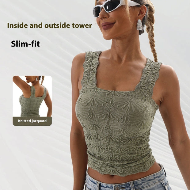 Square Collar Sports Underwear Jacquard Vest