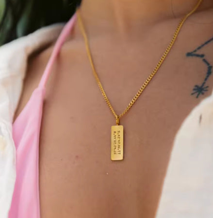 Custom Minimal Bar Name Necklace Engraved Text Pendant Couples Jewelry